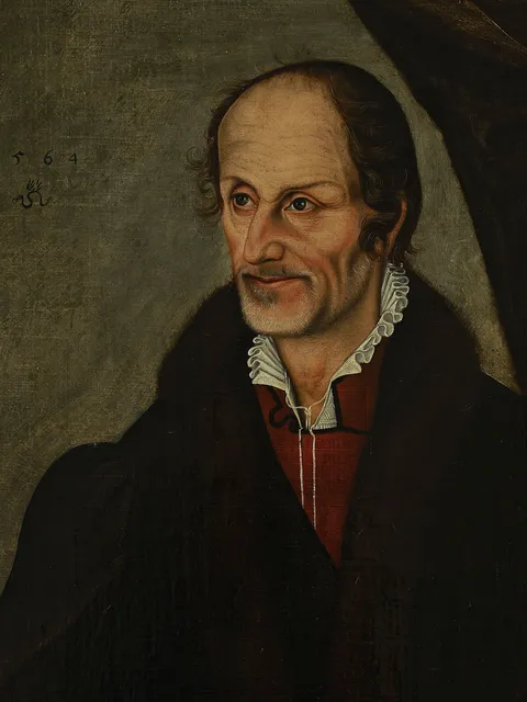 Retrato pintado de Filipe Melanchthon, de veste escura e gola branca.